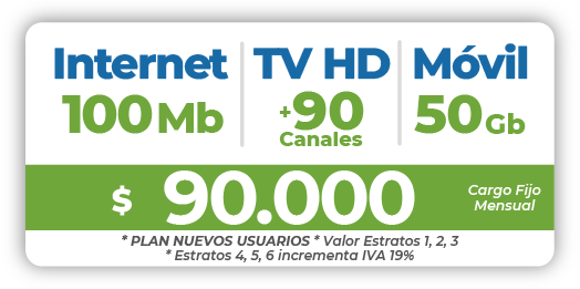 18 TRIPLE COMBO Internet 100 Mb + TV + Móvil 50 Gb