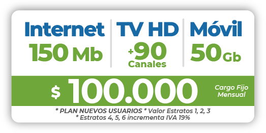 19 TRIPLE COMBO Internet 150 Mb + TV + Móvil 50 Gb