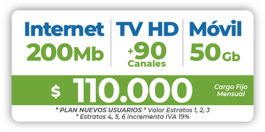 20 TRIPLE COMBO Internet 200 Mb + TV + Móvil 50 Gb