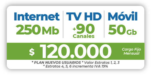 21 TRIPLE COMBO Internet 250 Mb + TV + Móvil 50 Gb