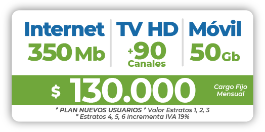 23 TRIPLE COMBO Internet 350 Mb + TV + Móvil 50 Gb