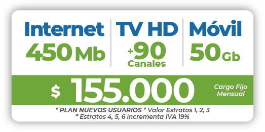 24 TRIPLE COMBO Internet 450 Mb + TV + Móvil 50 Gb