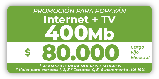 Combo INTERNET + TV 400 Mb Popayán